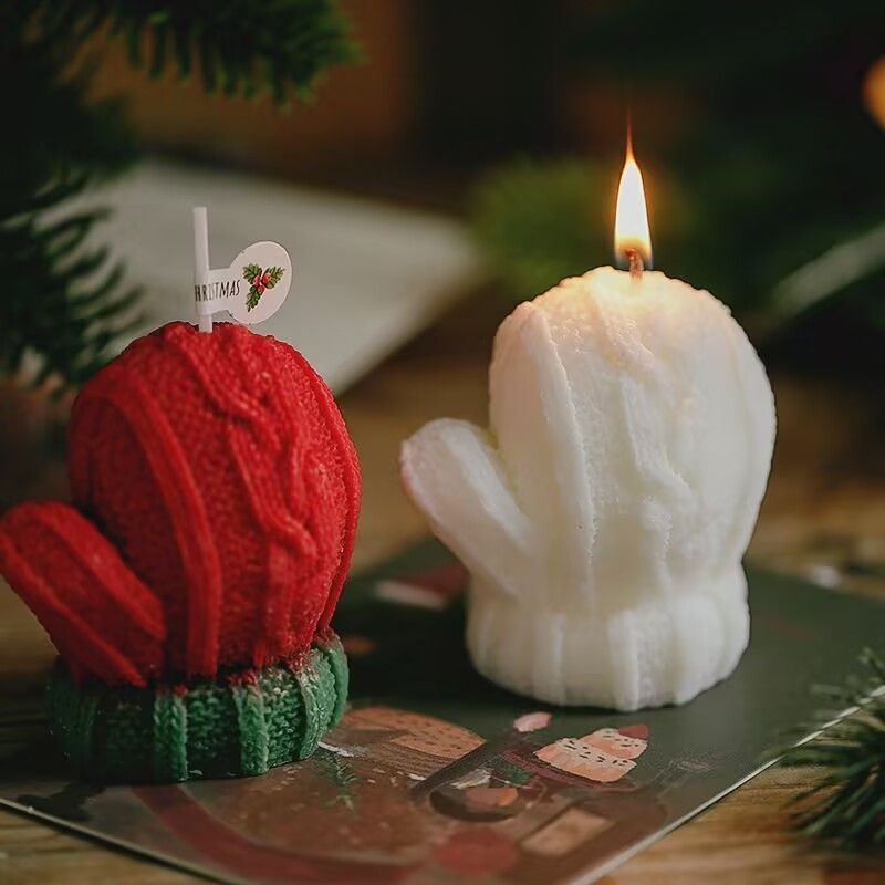 Christmas Glove 3D Scented Candle - Handmade Soy Wax Winter Mitten Sculptural Holiday Candle (1, 2 & 3 Pack)