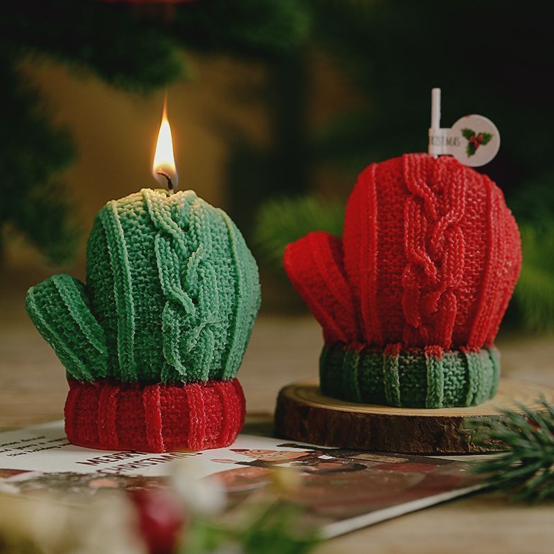 Christmas Glove 3D Scented Candle - Handmade Soy Wax Winter Mitten Sculptural Holiday Candle (1, 2 & 3 Pack)