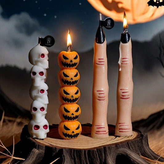 Gothic Halloween Long Stick Scented Candles - Handmade Soy Wax Spooky Skeleton Pumpkin Dinner Taper (1-Pc Single)