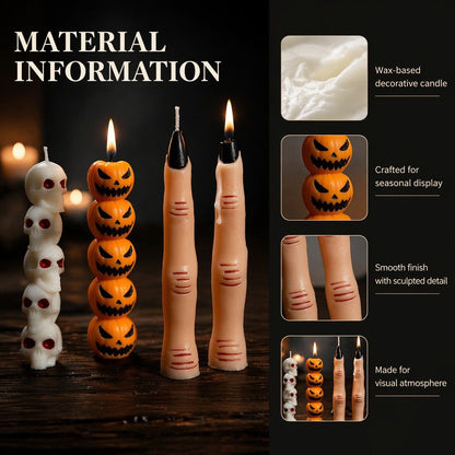 Gothic Halloween Long Stick Scented Candles - Handmade Soy Wax Spooky Skeleton Pumpkin Dinner Taper (1-Pc Single)