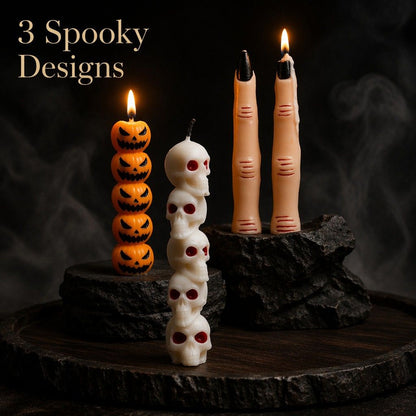 Gothic Halloween Long Stick Scented Candles - Handmade Soy Wax Spooky Skeleton Pumpkin Dinner Taper (1-Pc Single)