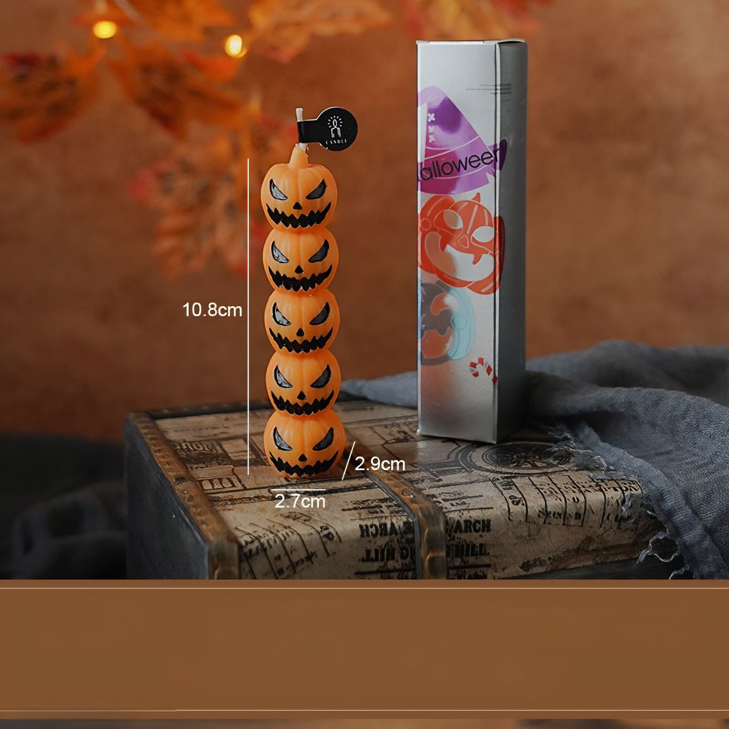 Gothic Halloween Long Stick Scented Candles - Handmade Soy Wax Spooky Skeleton Pumpkin Dinner Taper (1-Pc Single)
